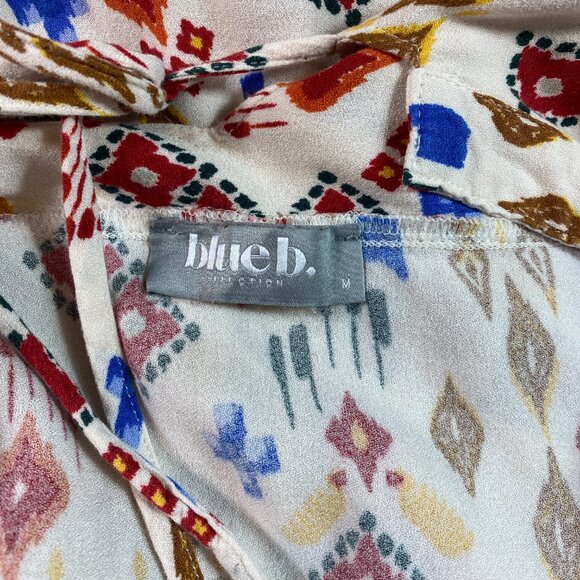 Blue B Button-Up Blouse Geometric Western Ikat Sz M #237K - Picture 8 of 9